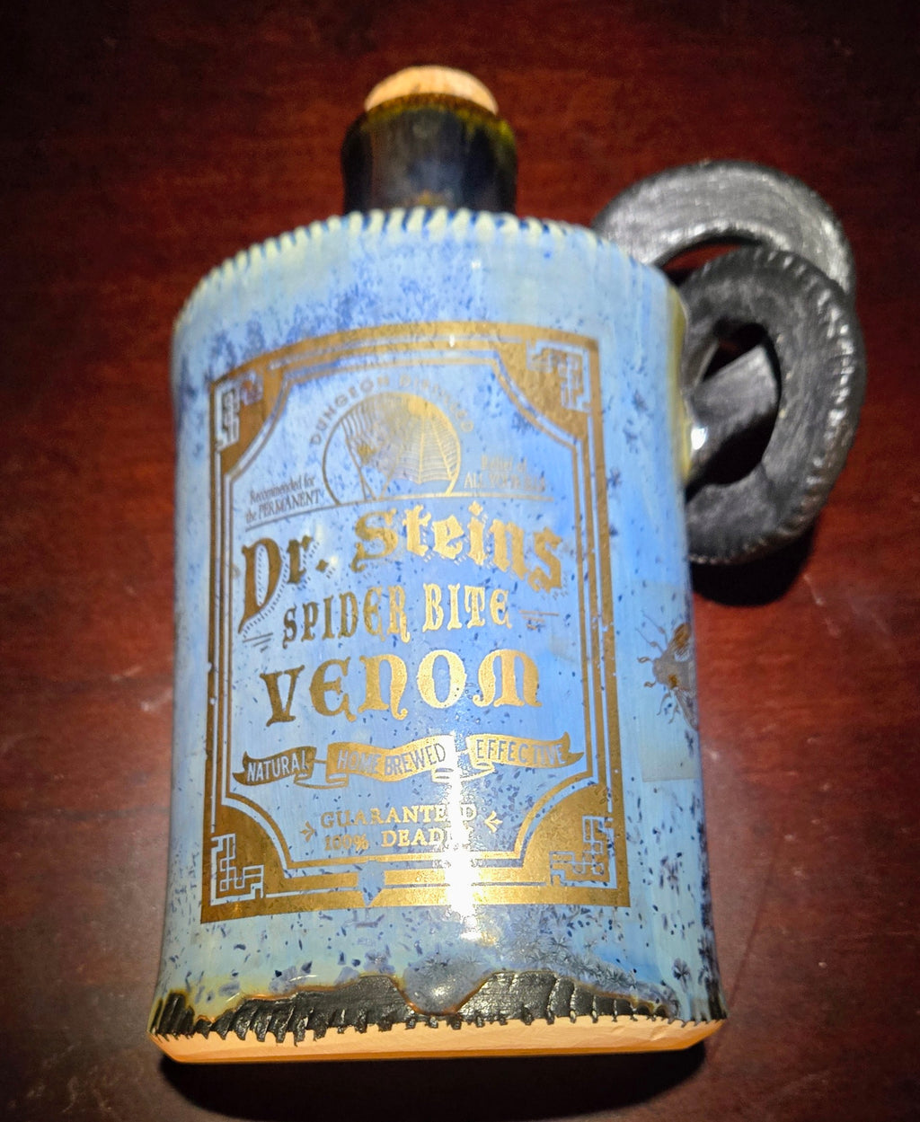 Handmade Blue porcelain flask with 24k gold decal. Handmade my Michael V Turner