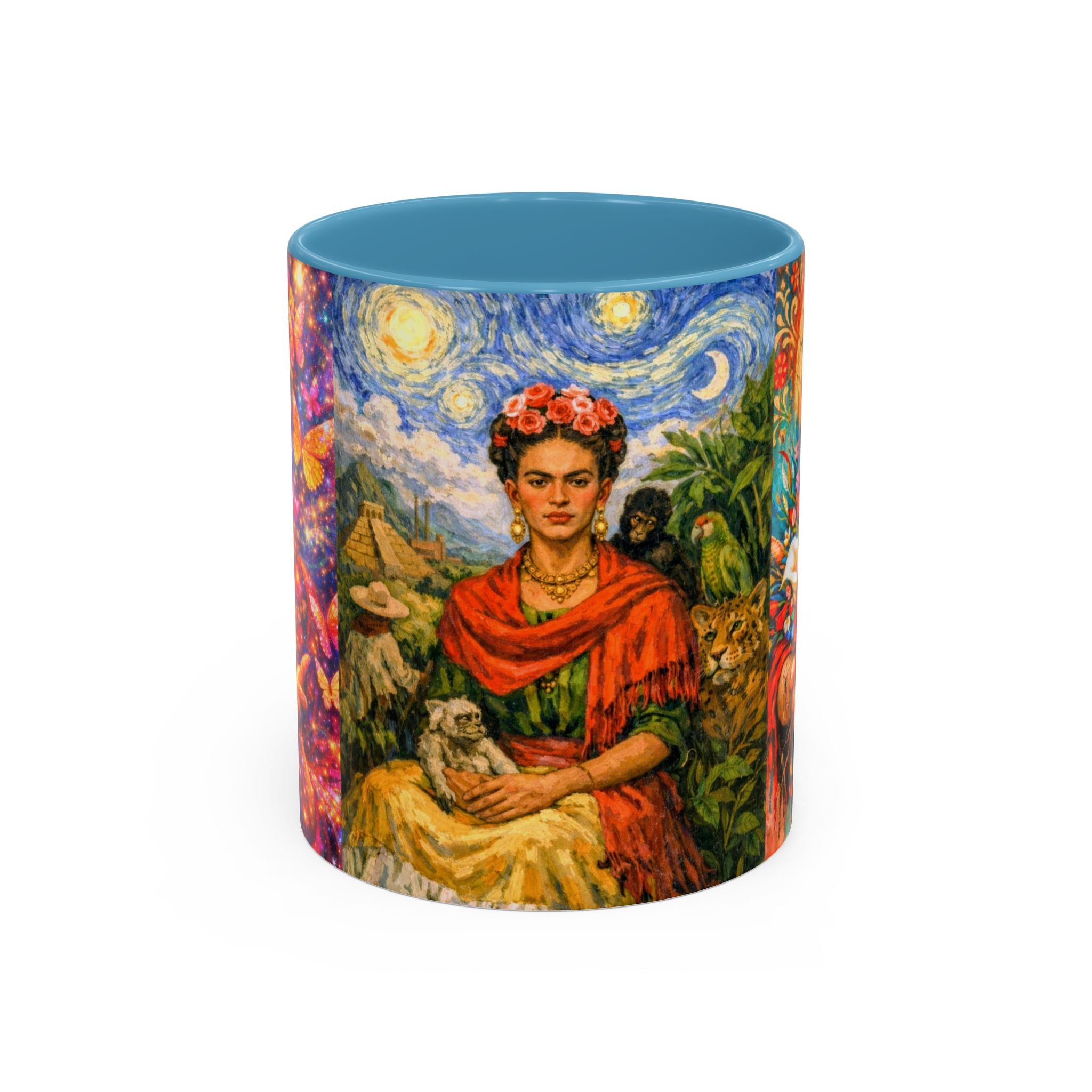 Floral Goddess Accent Coffee Mug – Vibrant Frida-Inspired Portrait (11/15 oz)