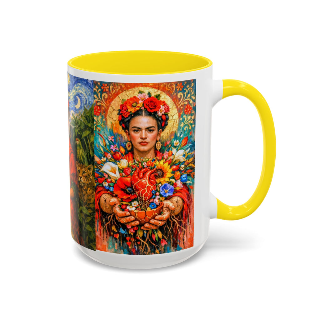 Floral Goddess Accent Coffee Mug – Vibrant Frida-Inspired Portrait (11/15 oz)