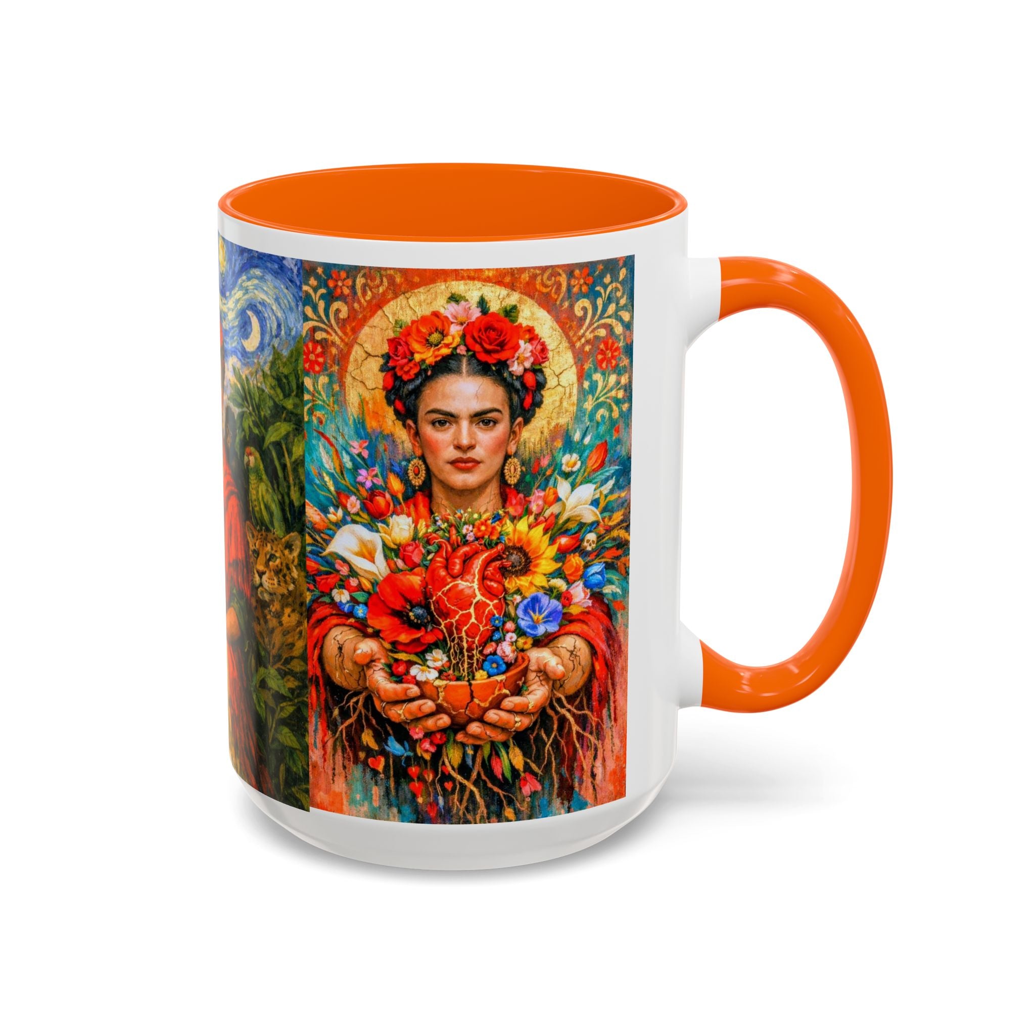 Floral Goddess Accent Coffee Mug – Vibrant Frida-Inspired Portrait (11/15 oz)