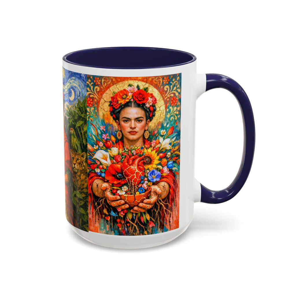 Floral Goddess Accent Coffee Mug – Vibrant Frida-Inspired Portrait (11/15 oz)