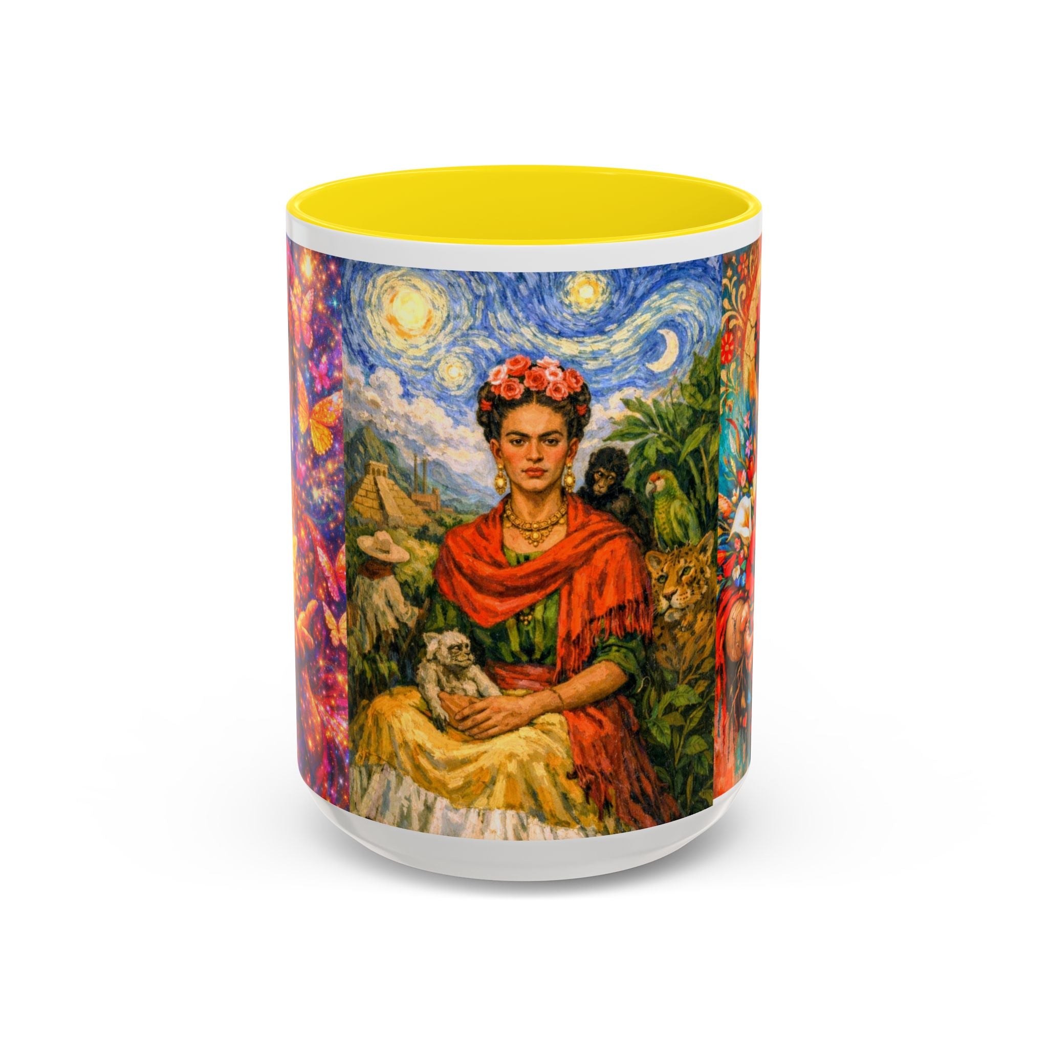 Floral Goddess Accent Coffee Mug – Vibrant Frida-Inspired Portrait (11/15 oz)