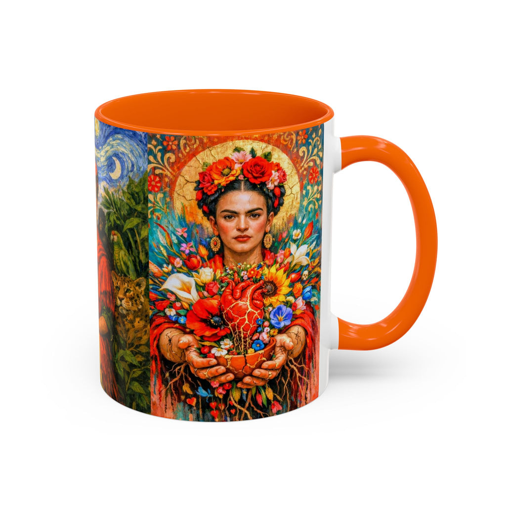 Floral Goddess Accent Coffee Mug – Vibrant Frida-Inspired Portrait (11/15 oz)
