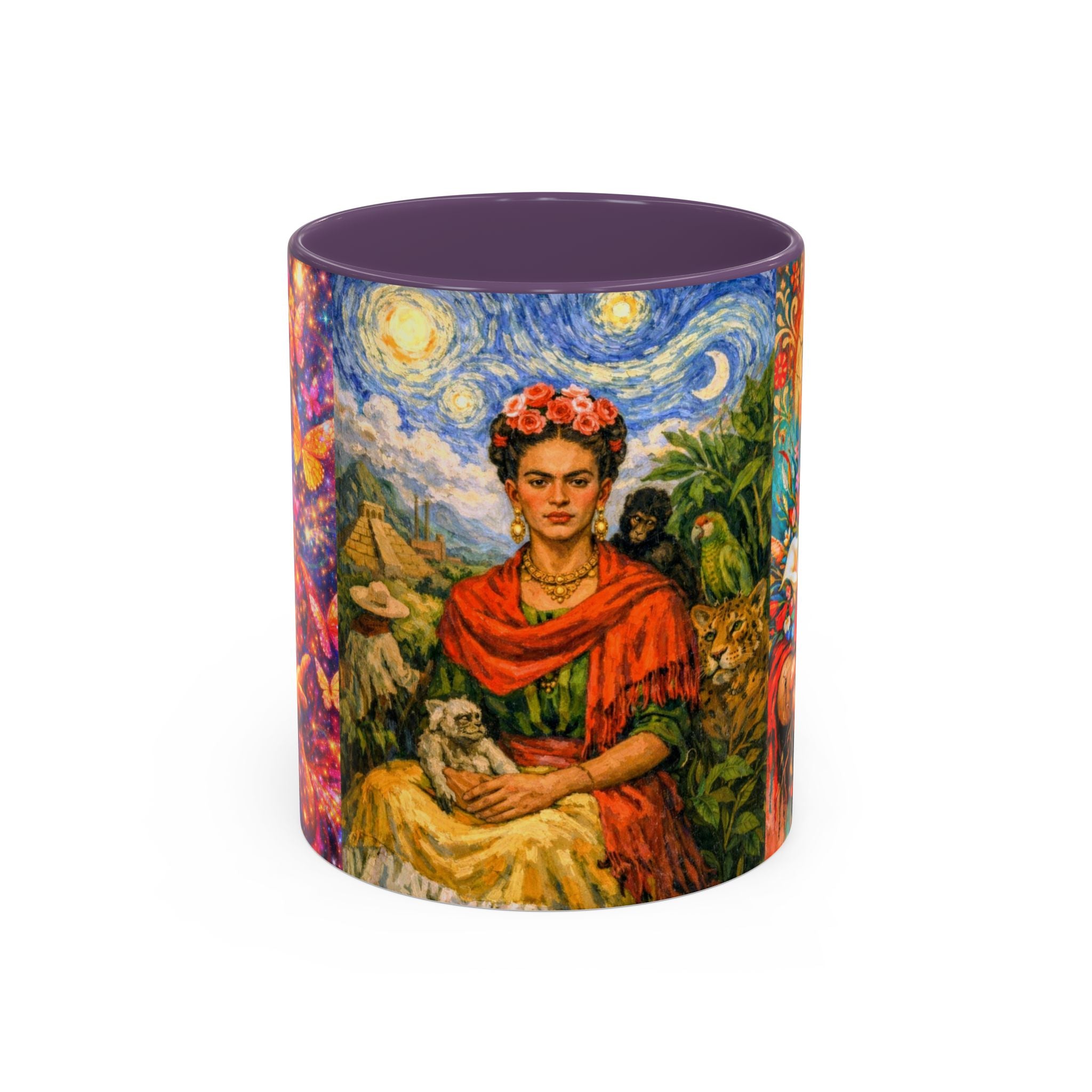 Floral Goddess Accent Coffee Mug – Vibrant Frida-Inspired Portrait (11/15 oz)
