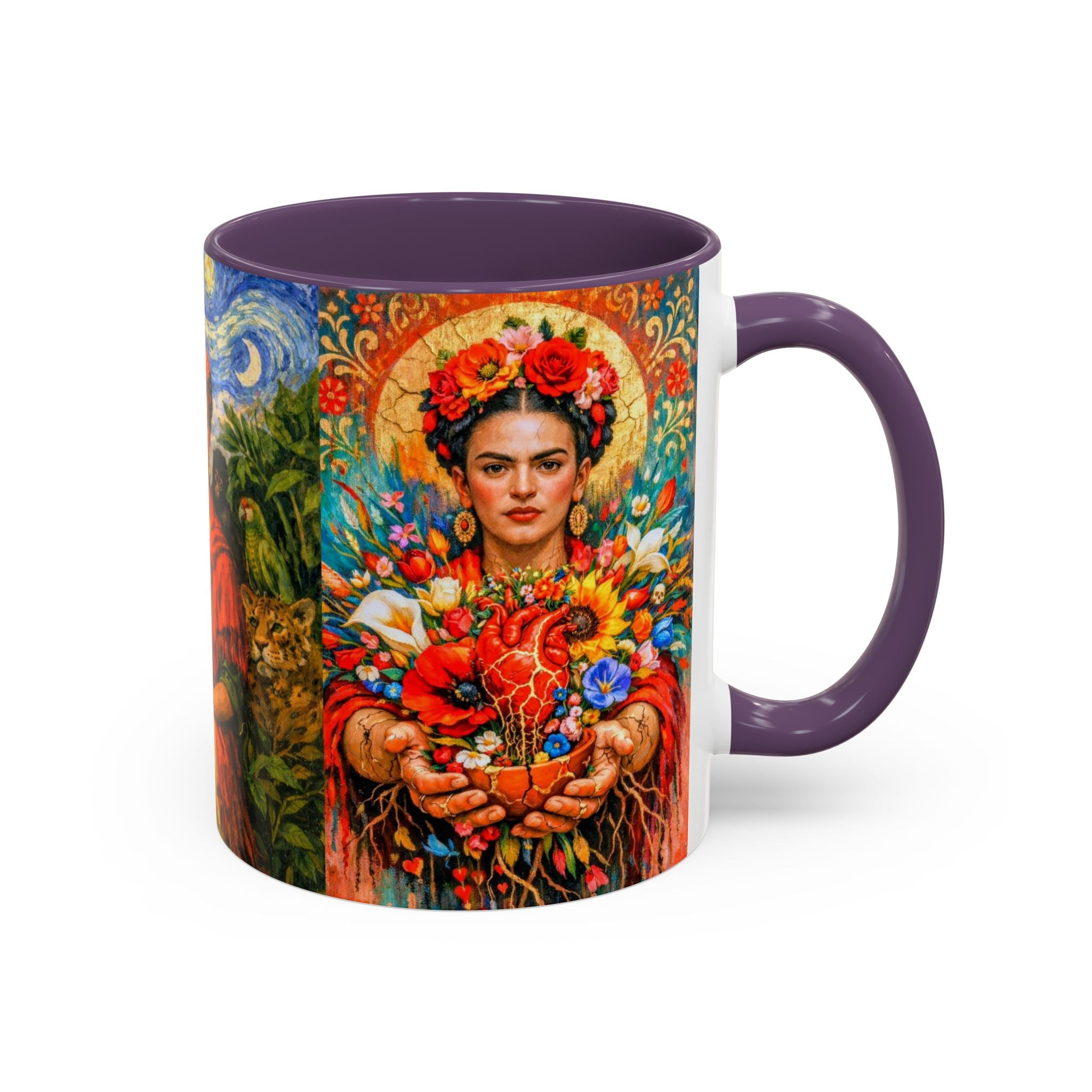 Floral Goddess Accent Coffee Mug – Vibrant Frida-Inspired Portrait (11/15 oz)