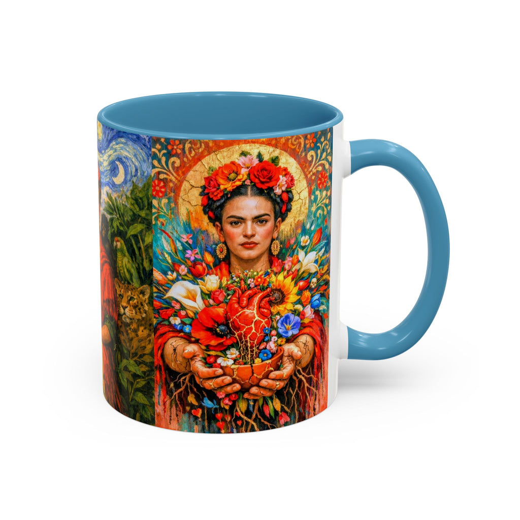 Floral Goddess Accent Coffee Mug – Vibrant Frida-Inspired Portrait (11/15 oz)
