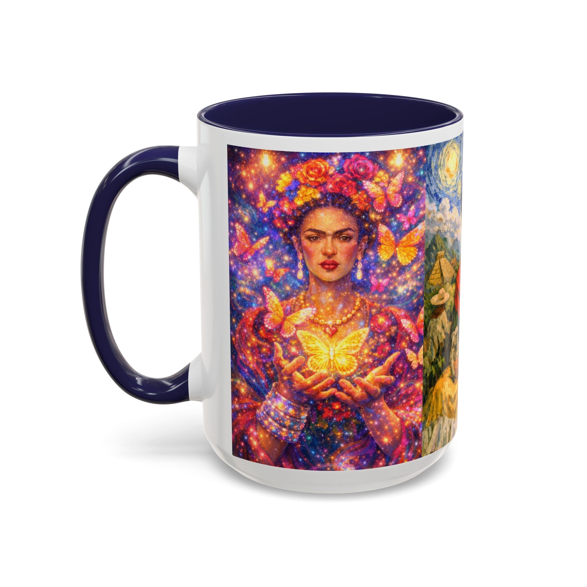 Floral Goddess Accent Coffee Mug – Vibrant Frida-Inspired Portrait (11/15 oz)