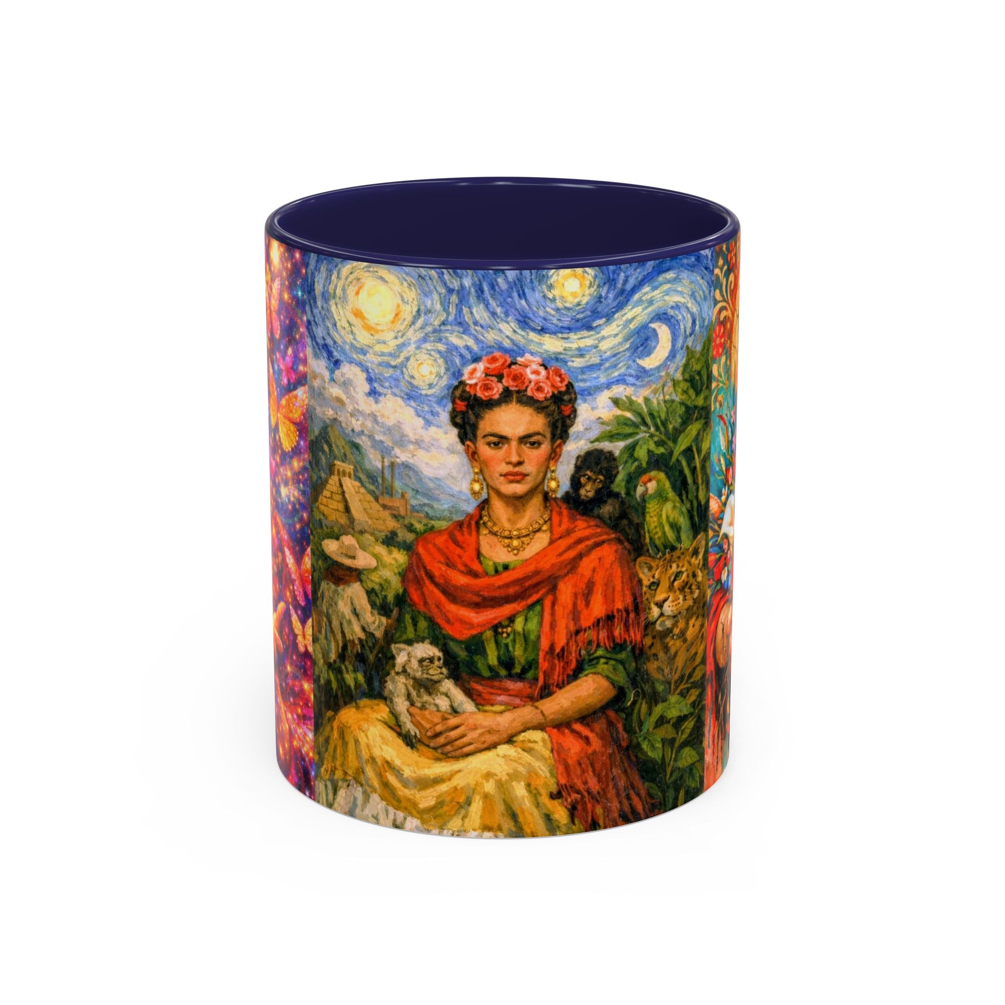 Floral Goddess Accent Coffee Mug – Vibrant Frida-Inspired Portrait (11/15 oz)