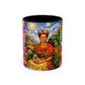 Floral Goddess Accent Coffee Mug – Vibrant Frida-Inspired Portrait (11/15 oz)