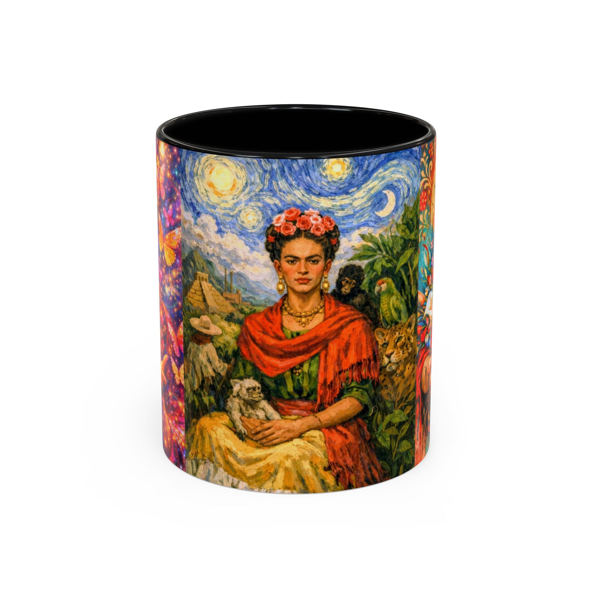 Floral Goddess Accent Coffee Mug – Vibrant Frida-Inspired Portrait (11/15 oz)