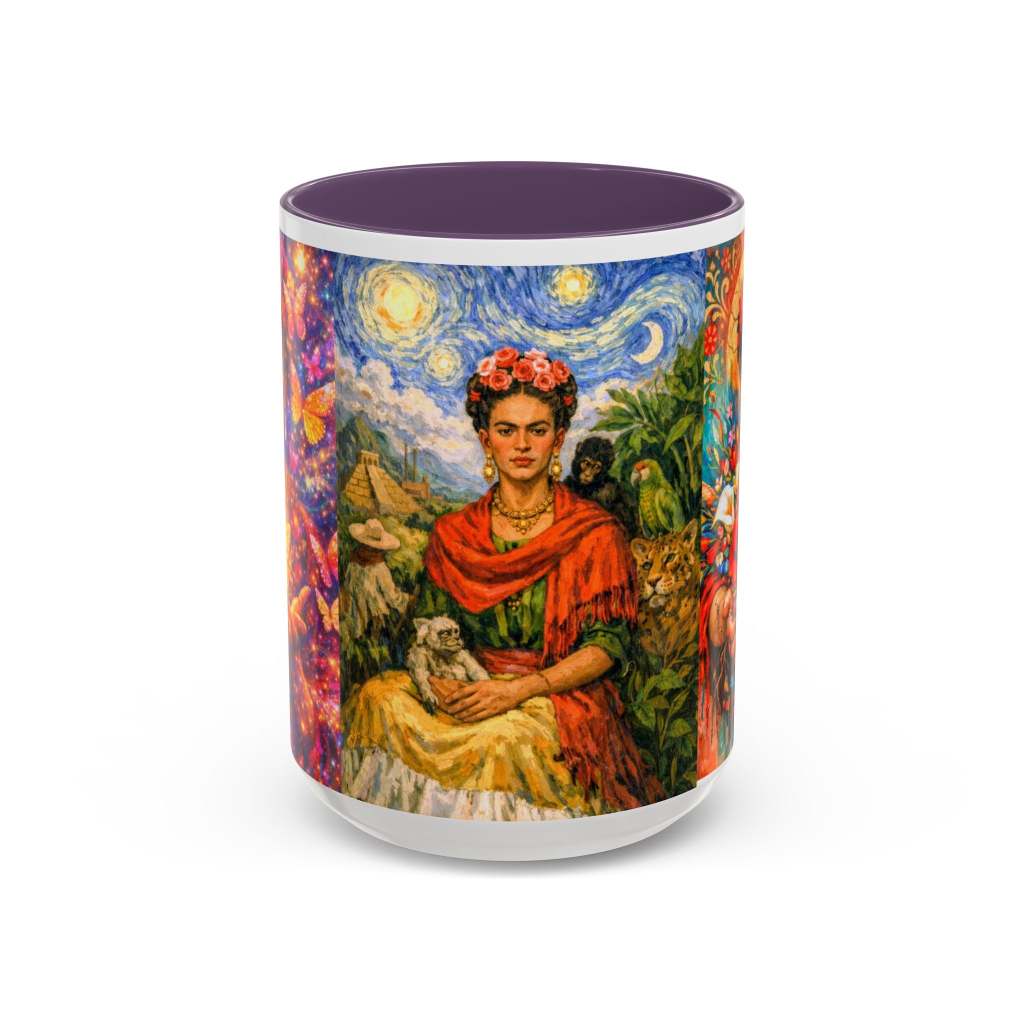Floral Goddess Accent Coffee Mug – Vibrant Frida-Inspired Portrait (11/15 oz)