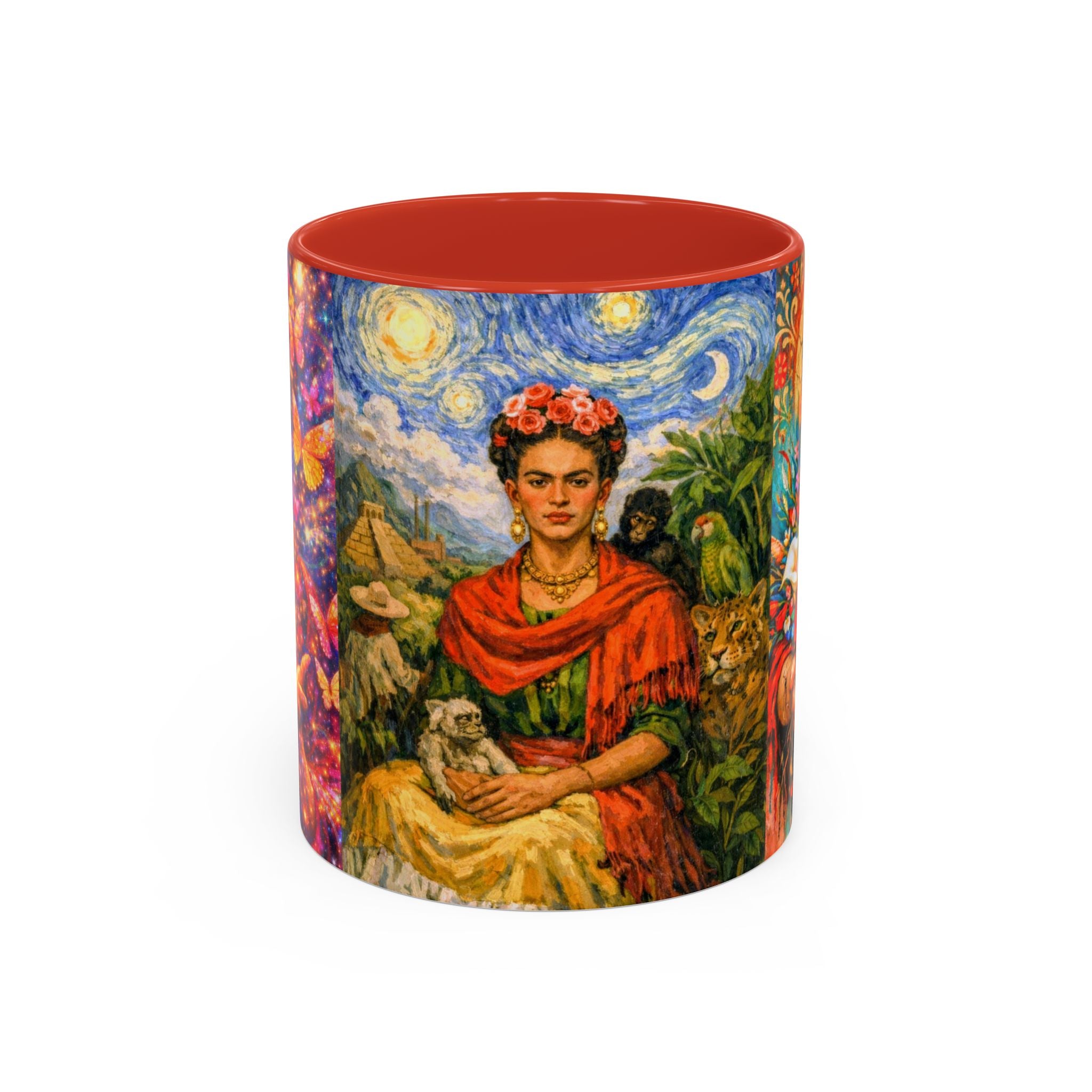 Floral Goddess Accent Coffee Mug – Vibrant Frida-Inspired Portrait (11/15 oz)