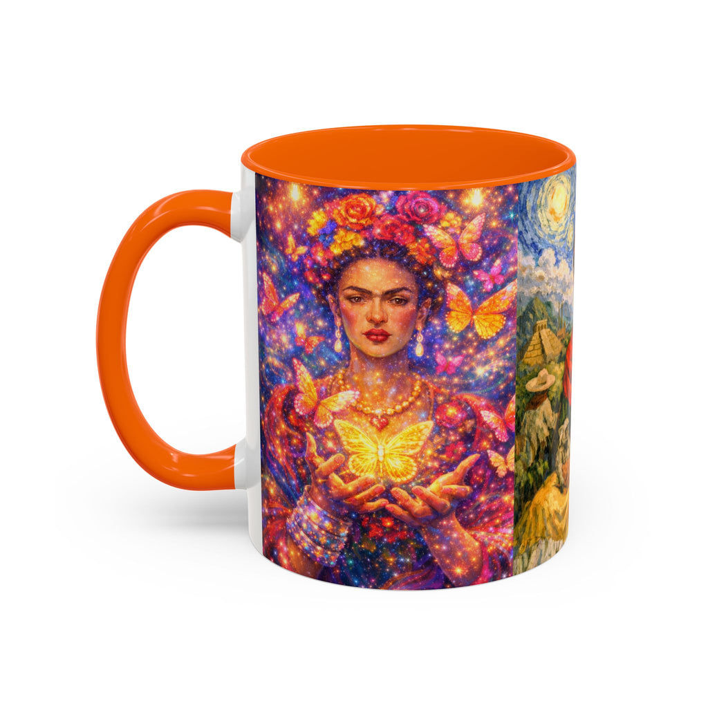 Floral Goddess Accent Coffee Mug – Vibrant Frida-Inspired Portrait (11/15 oz)