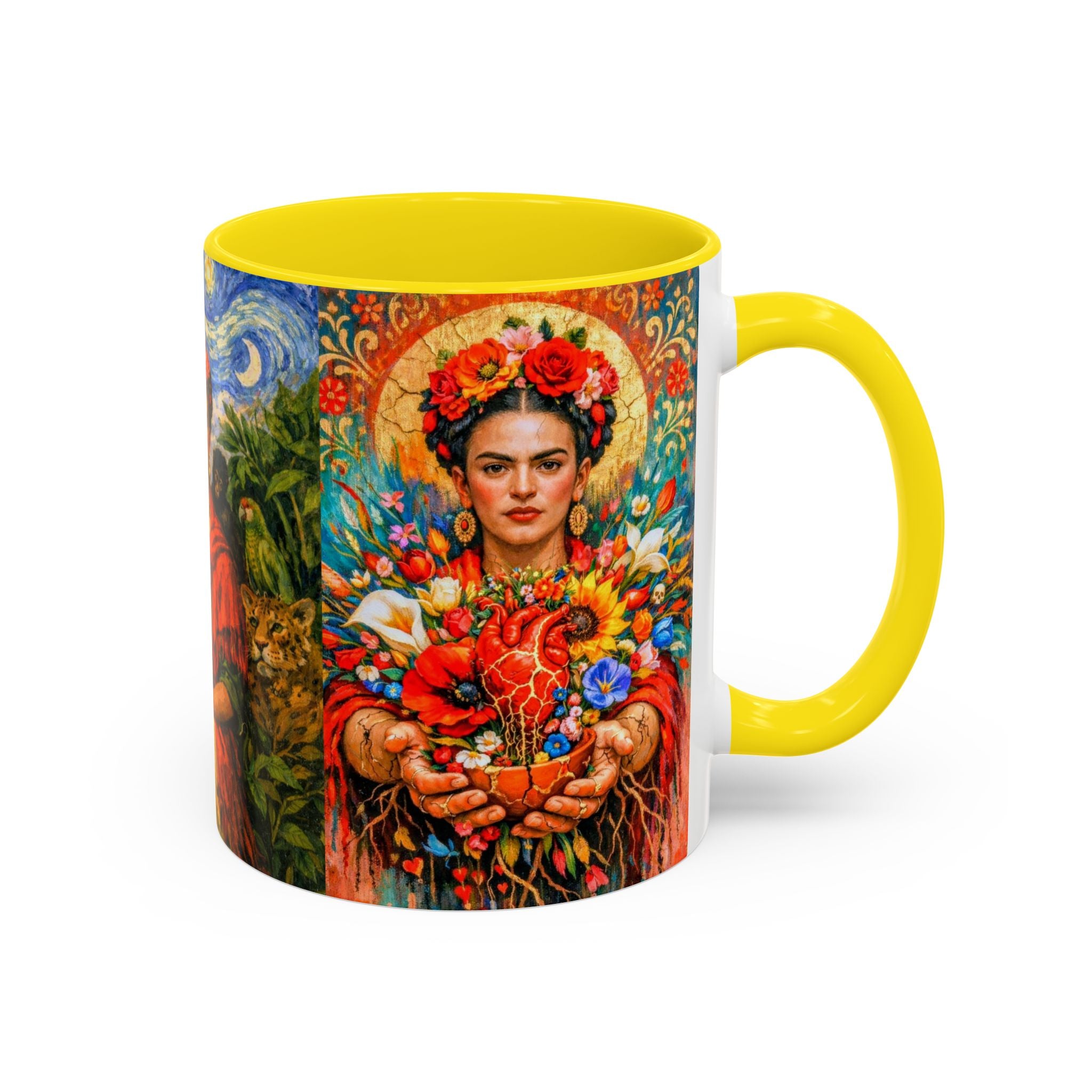 Floral Goddess Accent Coffee Mug – Vibrant Frida-Inspired Portrait (11/15 oz)