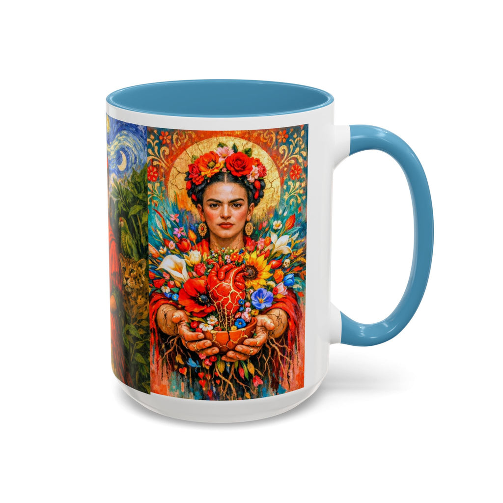 Floral Goddess Accent Coffee Mug – Vibrant Frida-Inspired Portrait (11/15 oz)