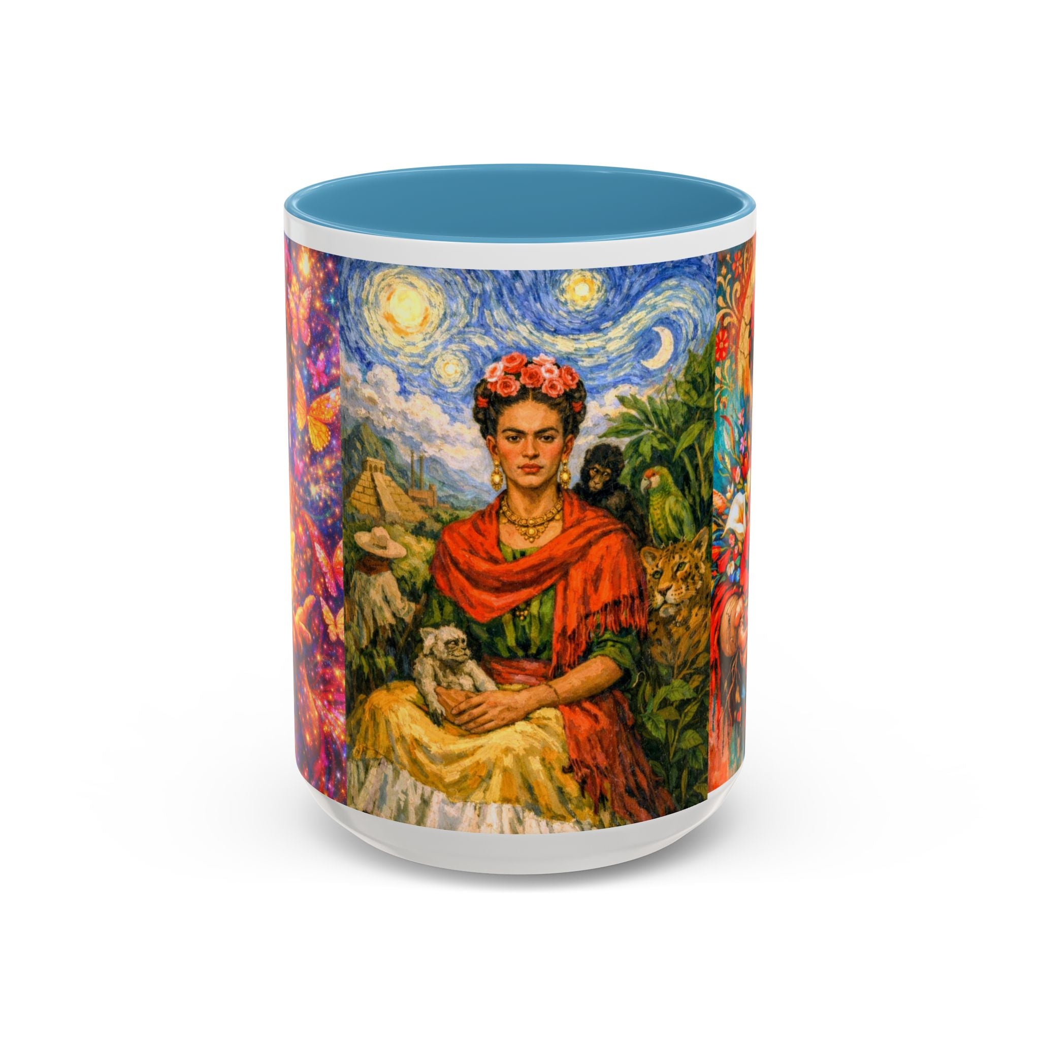 Floral Goddess Accent Coffee Mug – Vibrant Frida-Inspired Portrait (11/15 oz)