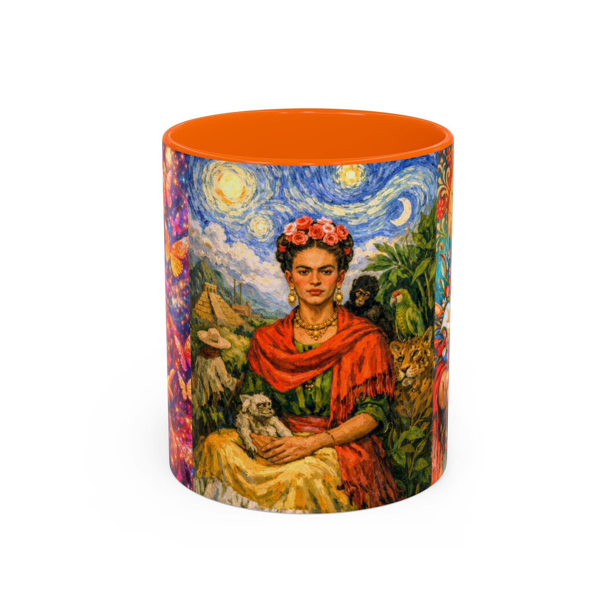 Floral Goddess Accent Coffee Mug – Vibrant Frida-Inspired Portrait (11/15 oz)