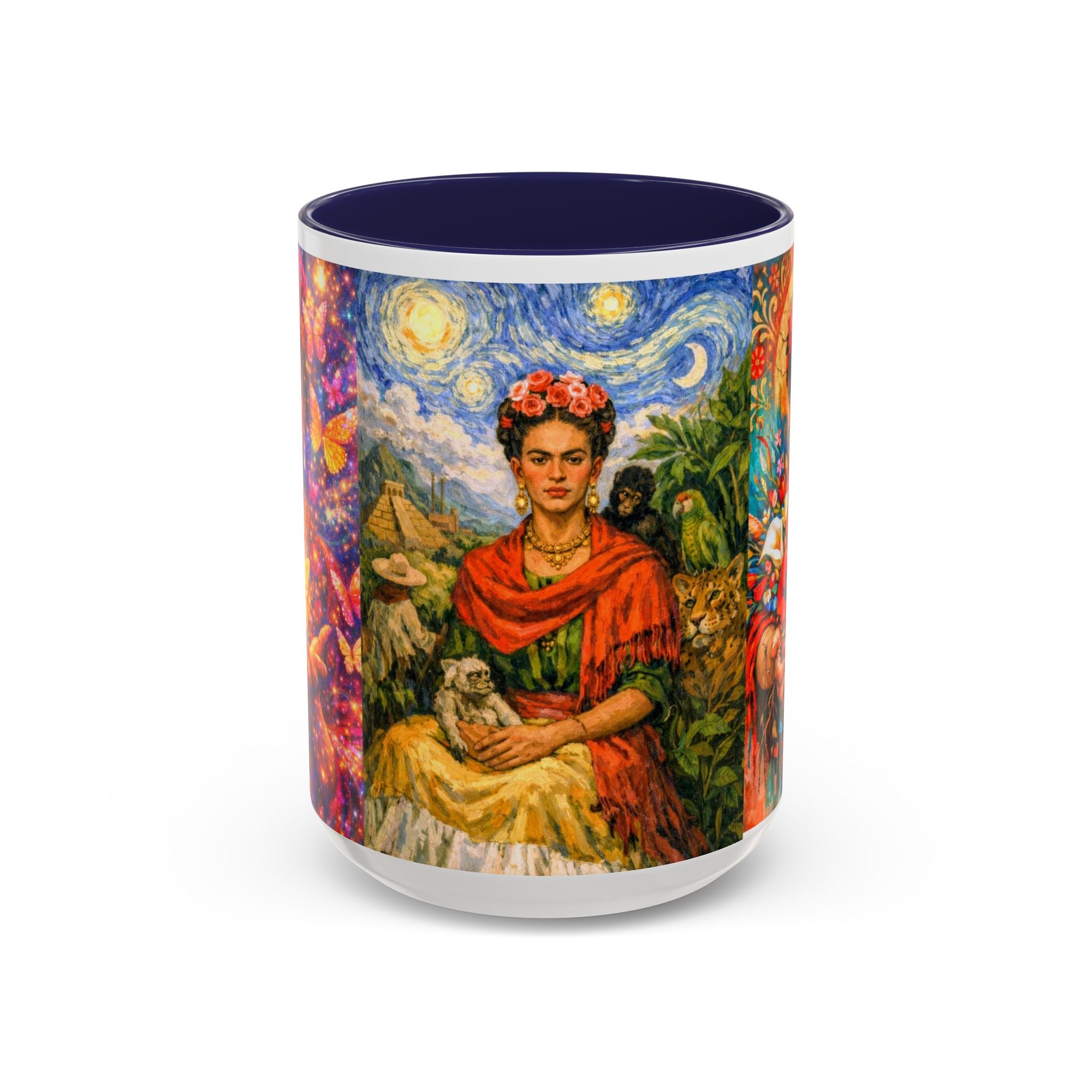 Floral Goddess Accent Coffee Mug – Vibrant Frida-Inspired Portrait (11/15 oz)