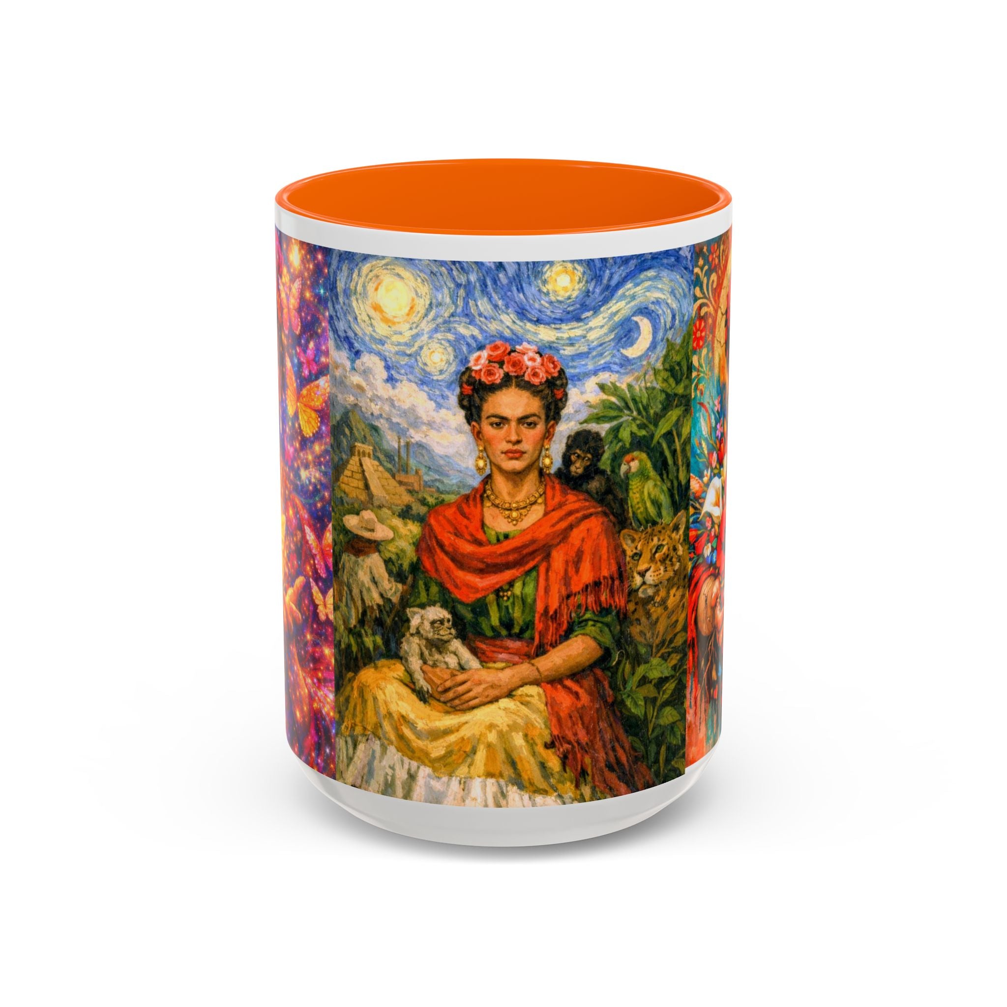 Floral Goddess Accent Coffee Mug – Vibrant Frida-Inspired Portrait (11/15 oz)