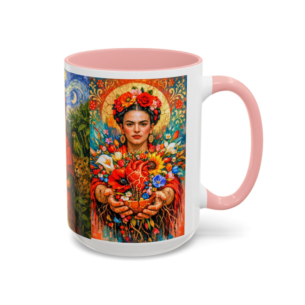 Floral Goddess Accent Coffee Mug – Vibrant Frida-Inspired Portrait (11/15 oz)