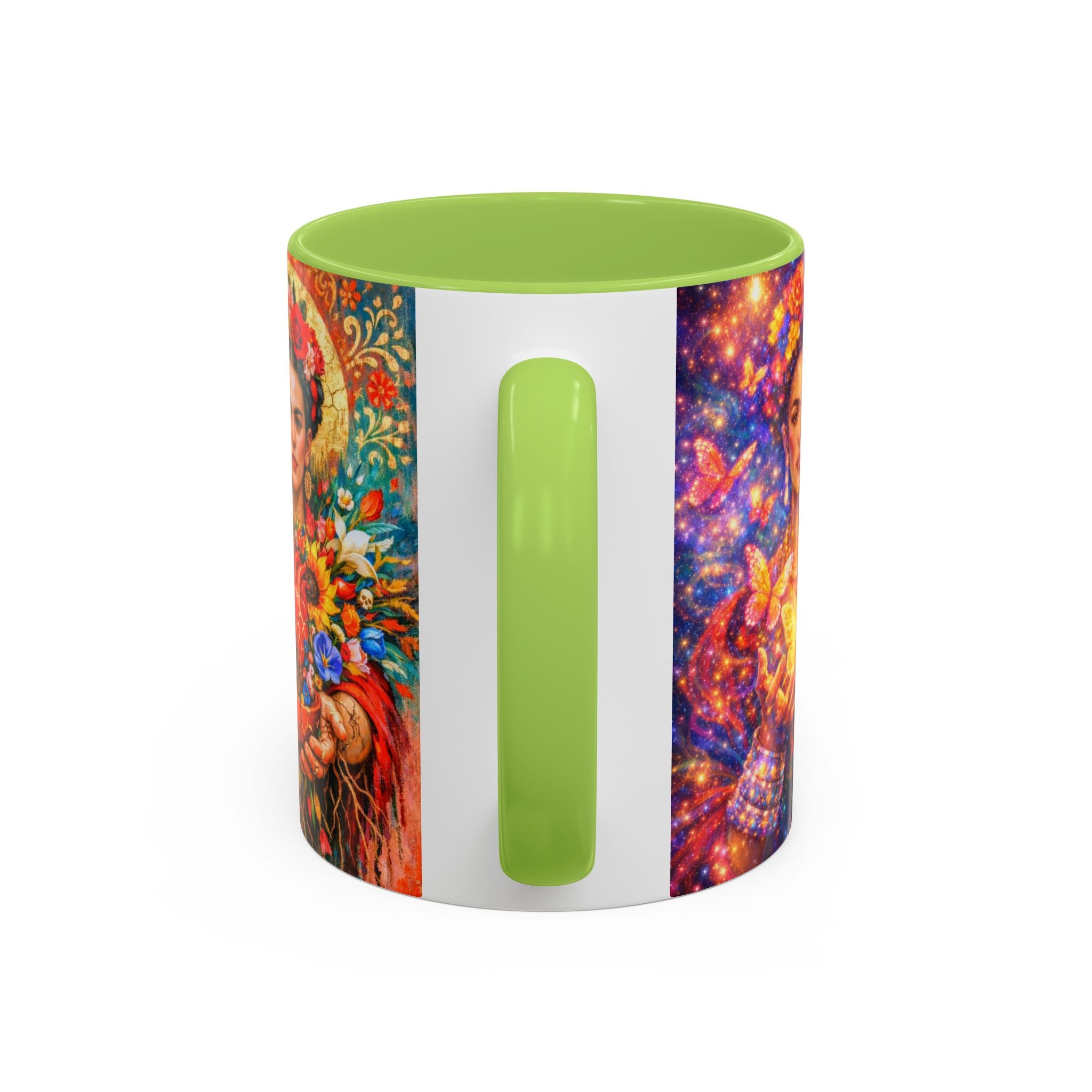 Floral Goddess Accent Coffee Mug – Vibrant Frida-Inspired Portrait (11/15 oz)