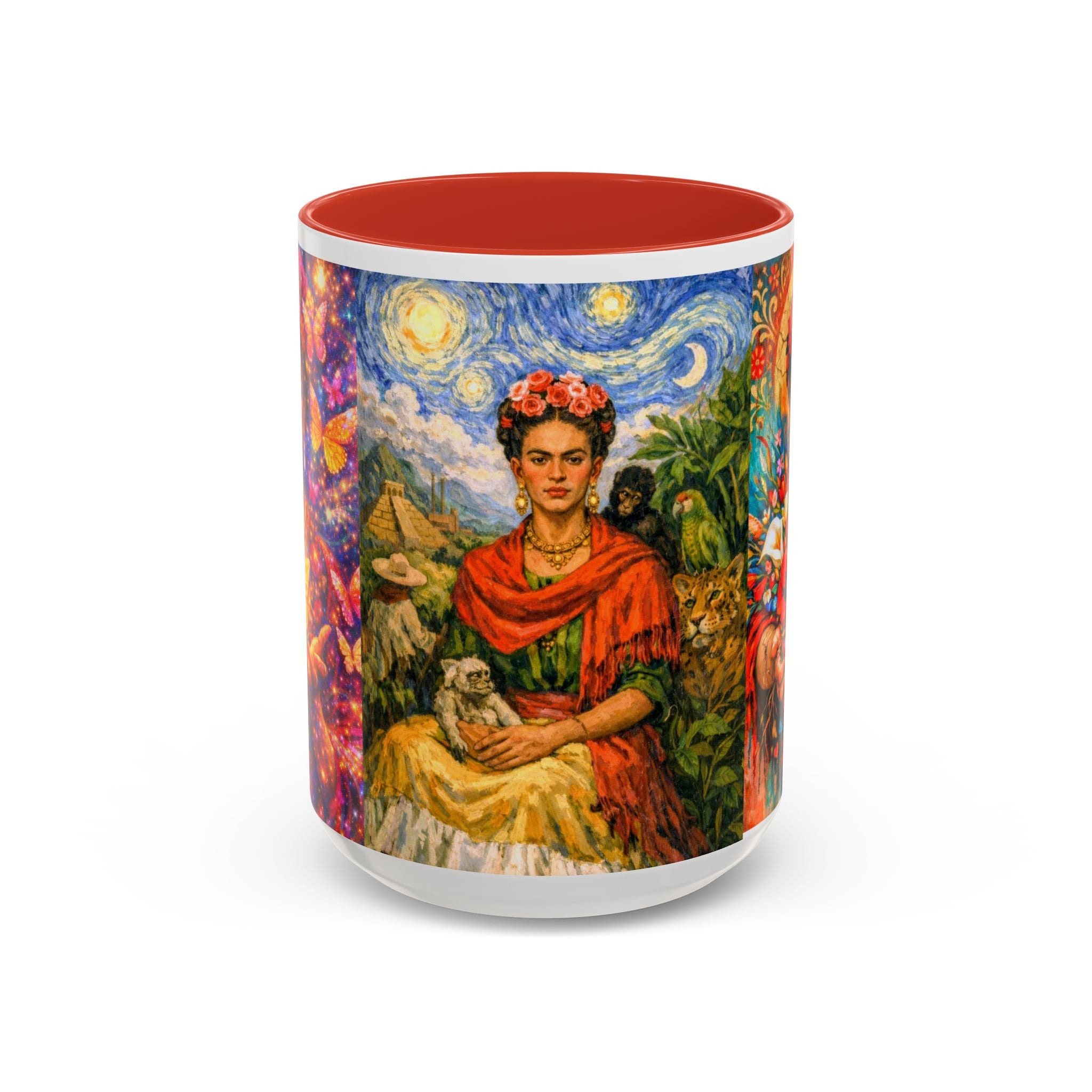 Floral Goddess Accent Coffee Mug – Vibrant Frida-Inspired Portrait (11/15 oz)