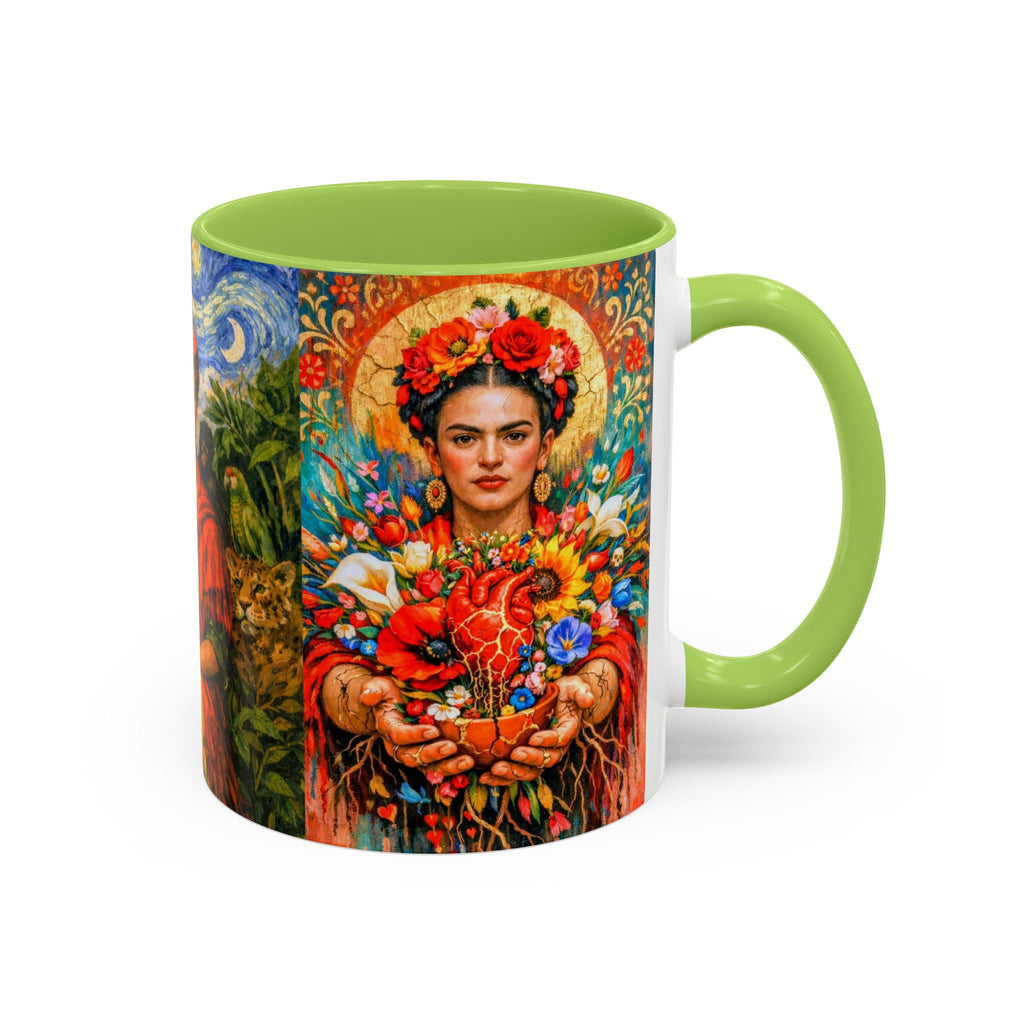 Floral Goddess Accent Coffee Mug – Vibrant Frida-Inspired Portrait (11/15 oz)