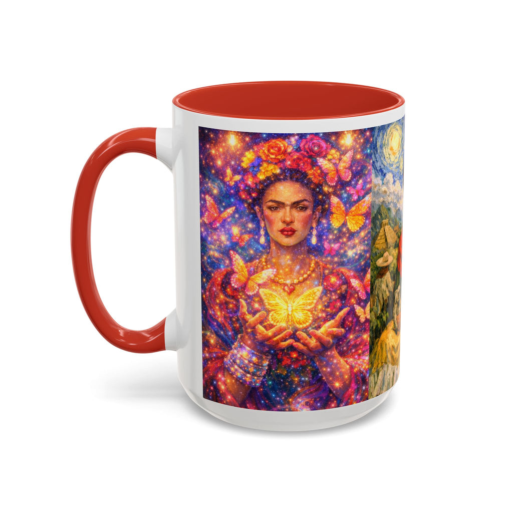 Floral Goddess Accent Coffee Mug – Vibrant Frida-Inspired Portrait (11/15 oz)