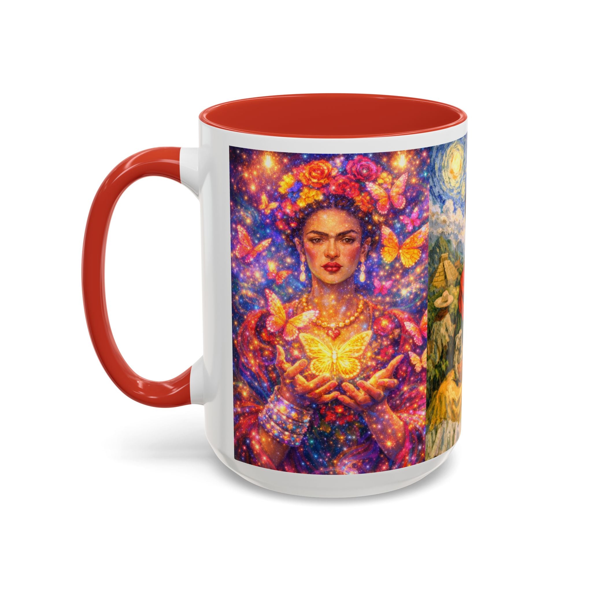 Floral Goddess Accent Coffee Mug – Vibrant Frida-Inspired Portrait (11/15 oz)