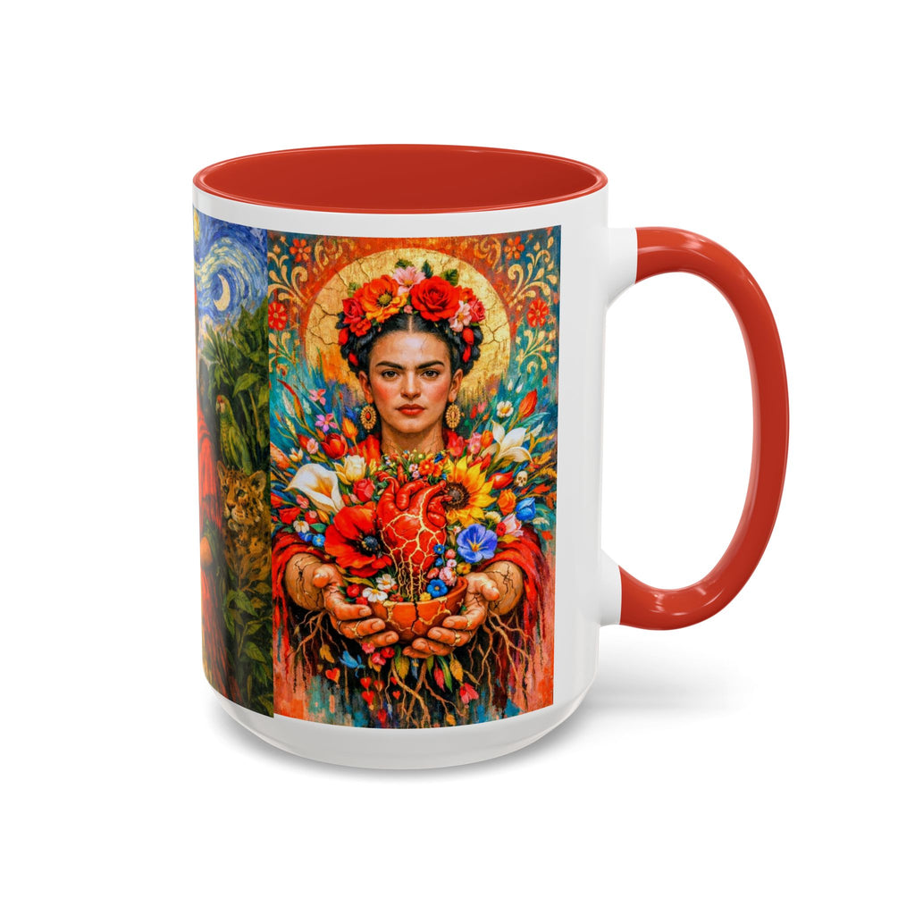 Floral Goddess Accent Coffee Mug – Vibrant Frida-Inspired Portrait (11/15 oz)