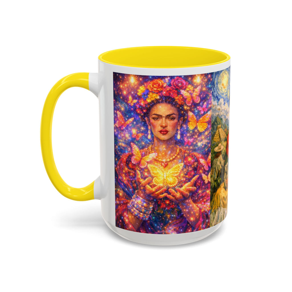 Floral Goddess Accent Coffee Mug – Vibrant Frida-Inspired Portrait (11/15 oz)