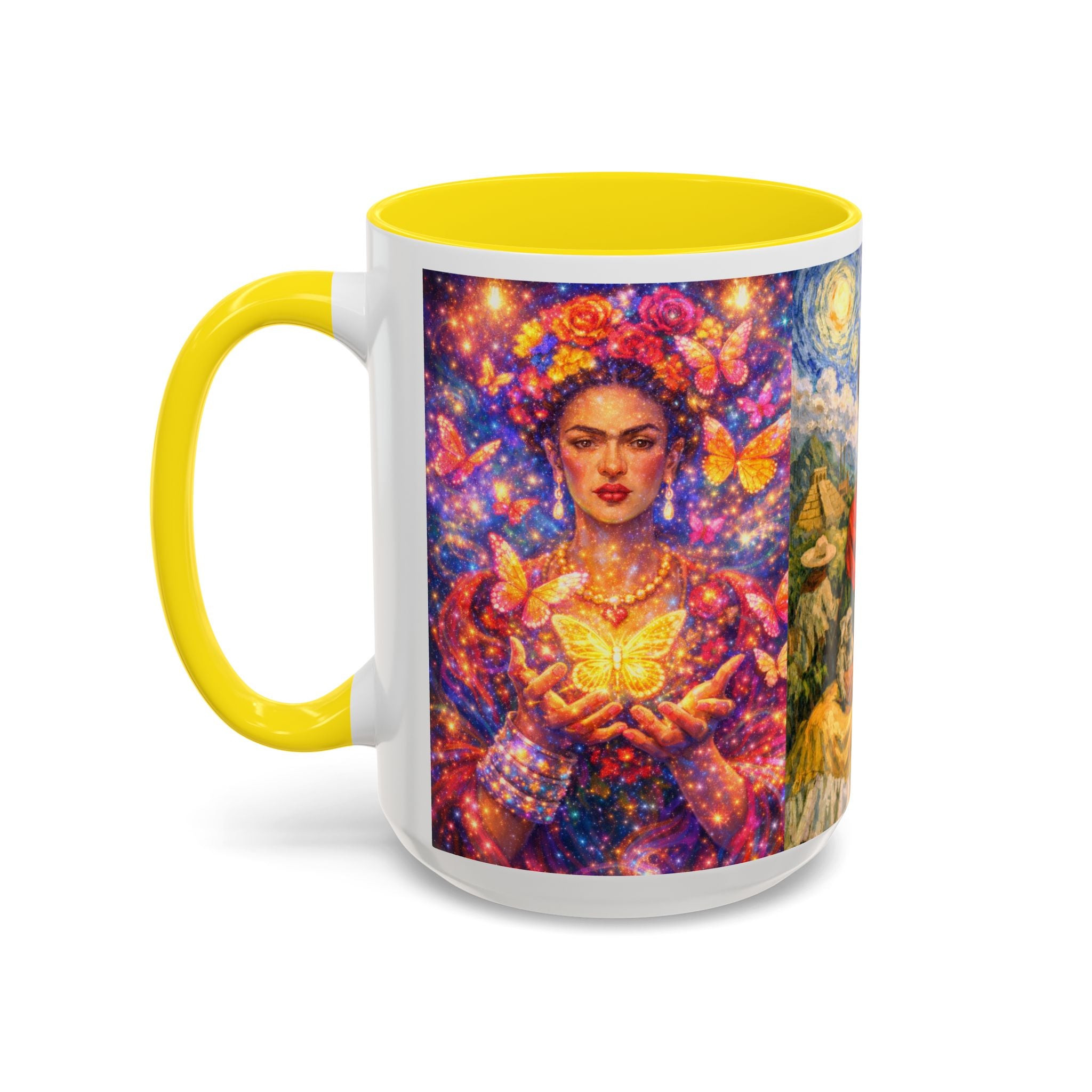 Floral Goddess Accent Coffee Mug – Vibrant Frida-Inspired Portrait (11/15 oz)