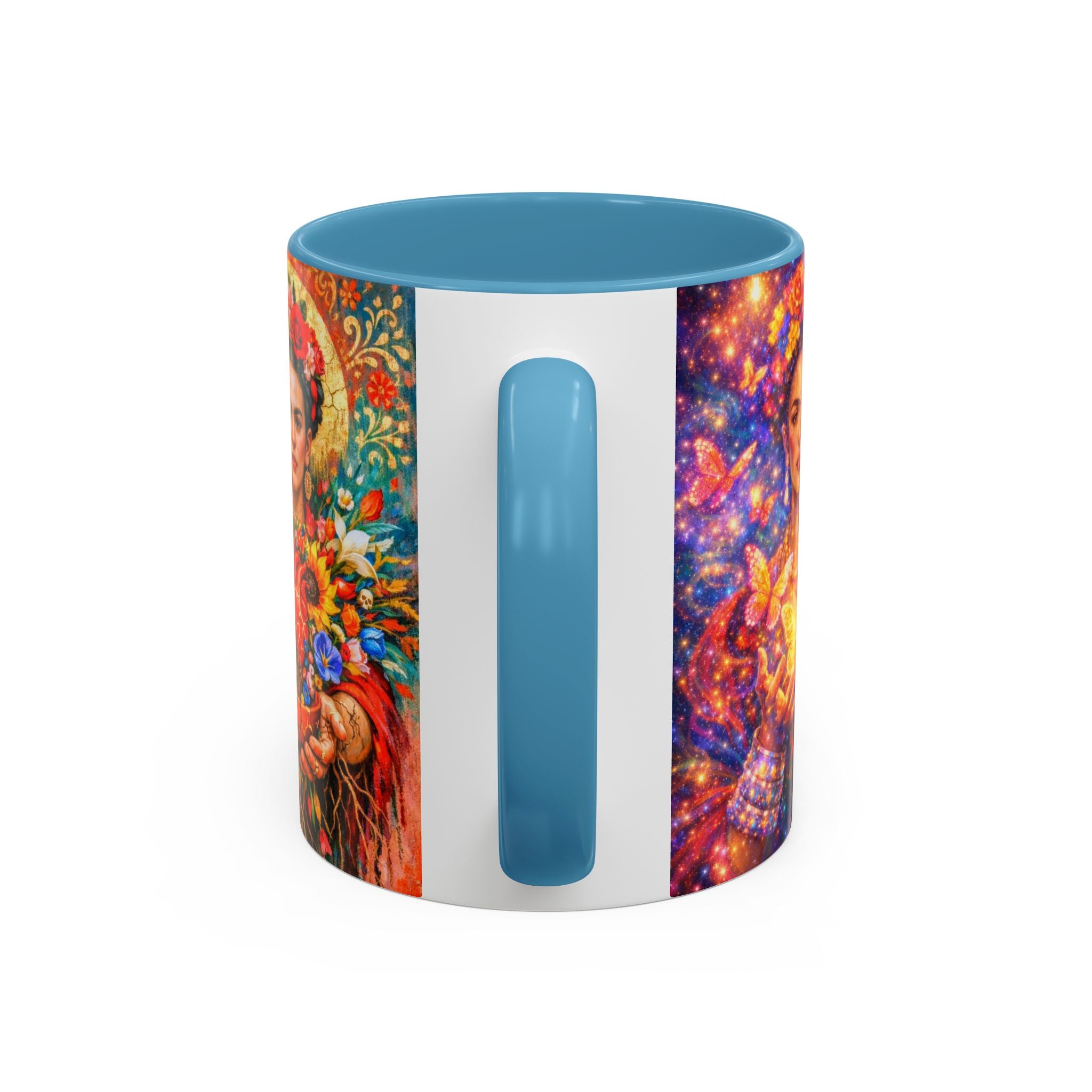 Floral Goddess Accent Coffee Mug – Vibrant Frida-Inspired Portrait (11/15 oz)