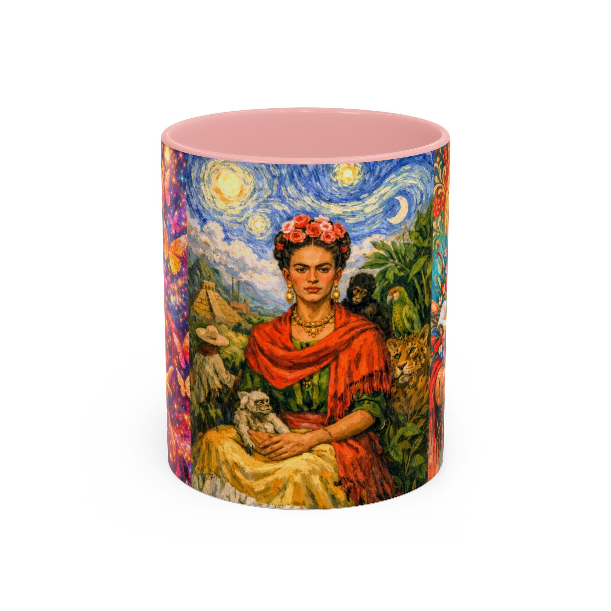 Floral Goddess Accent Coffee Mug – Vibrant Frida-Inspired Portrait (11/15 oz)