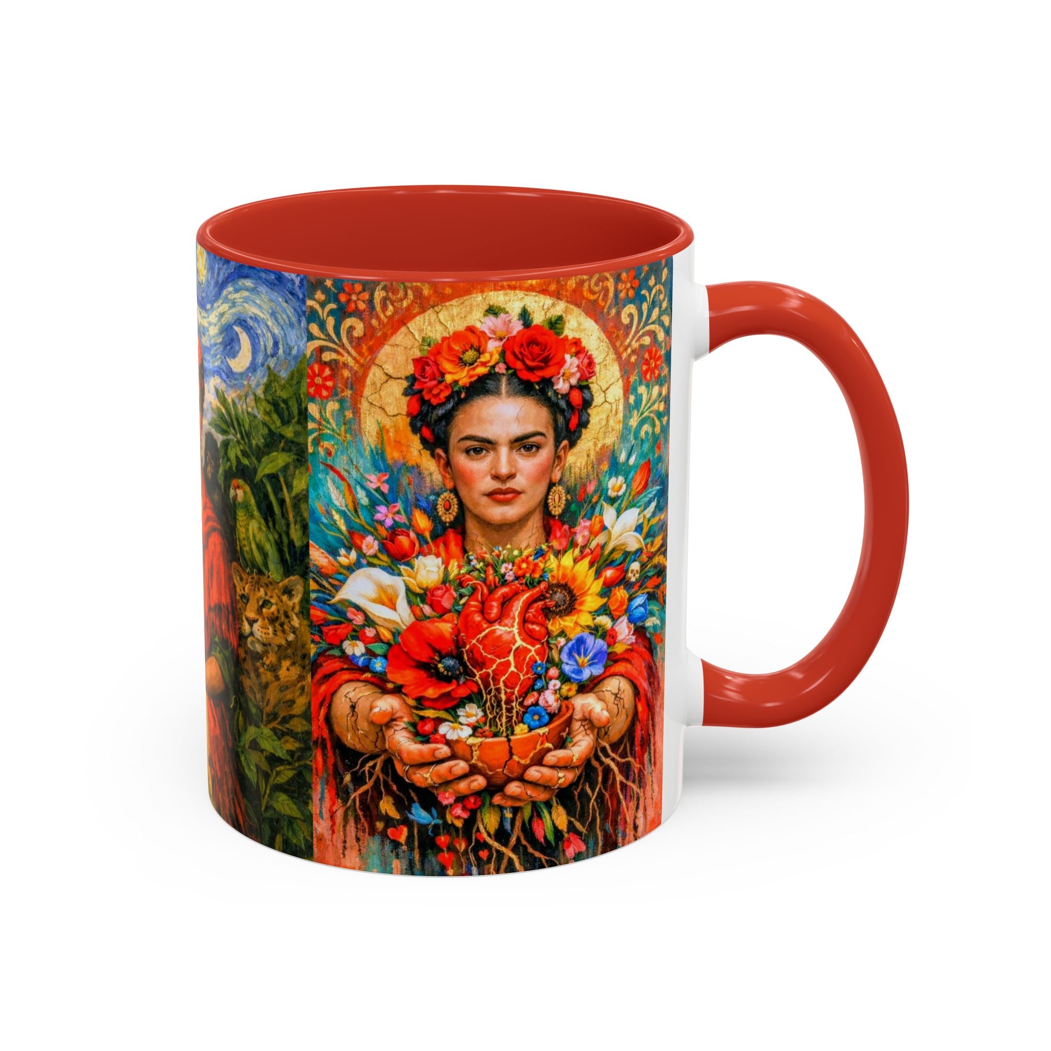 Floral Goddess Accent Coffee Mug – Vibrant Frida-Inspired Portrait (11/15 oz)