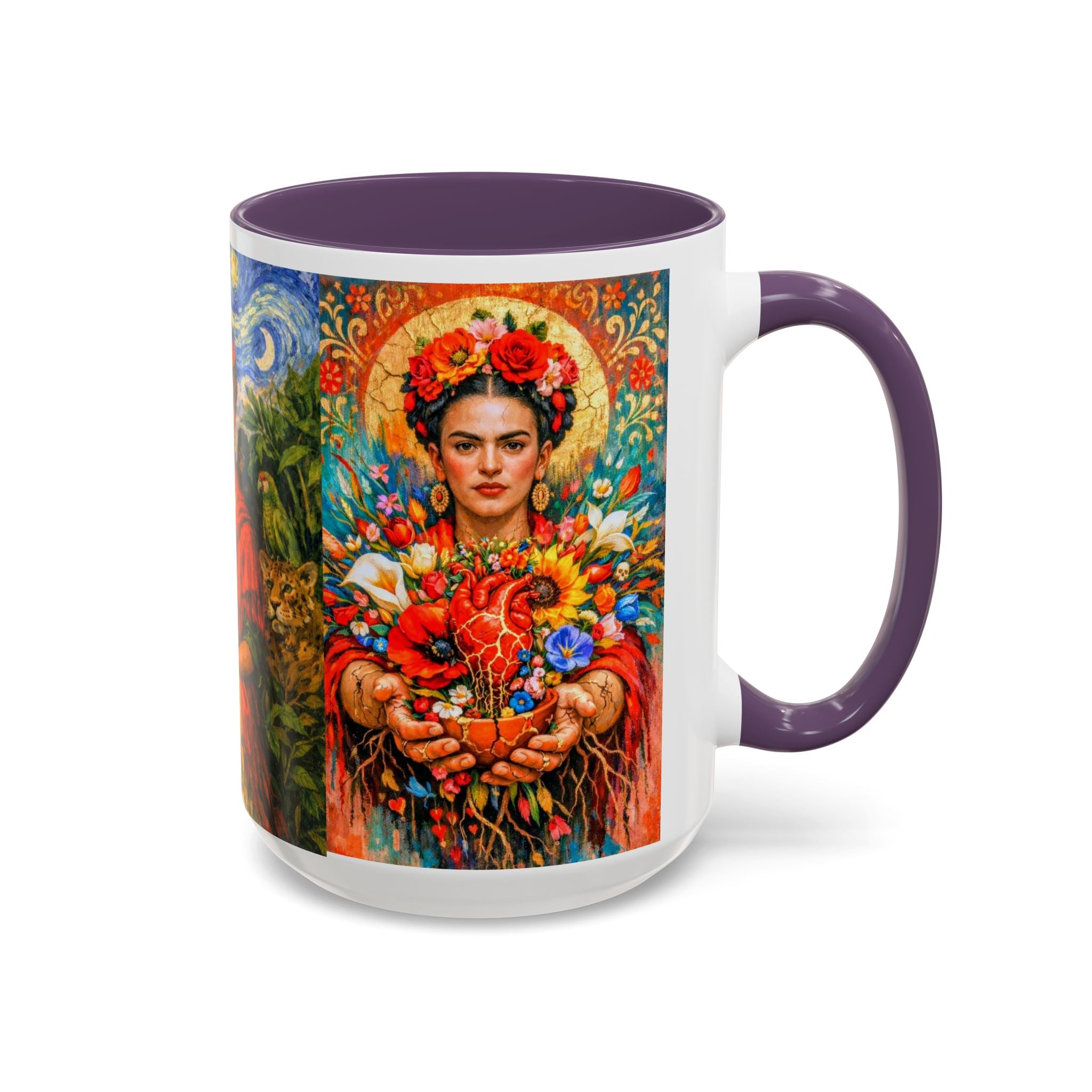 Floral Goddess Accent Coffee Mug – Vibrant Frida-Inspired Portrait (11/15 oz)