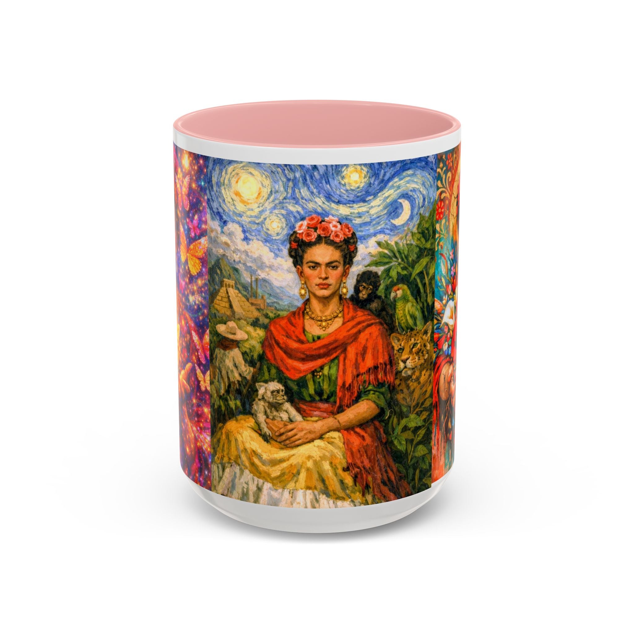 Floral Goddess Accent Coffee Mug – Vibrant Frida-Inspired Portrait (11/15 oz)