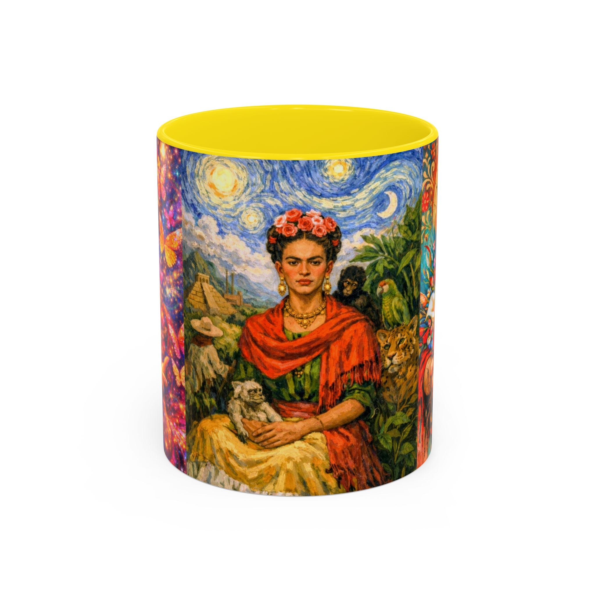 Floral Goddess Accent Coffee Mug – Vibrant Frida-Inspired Portrait (11/15 oz)