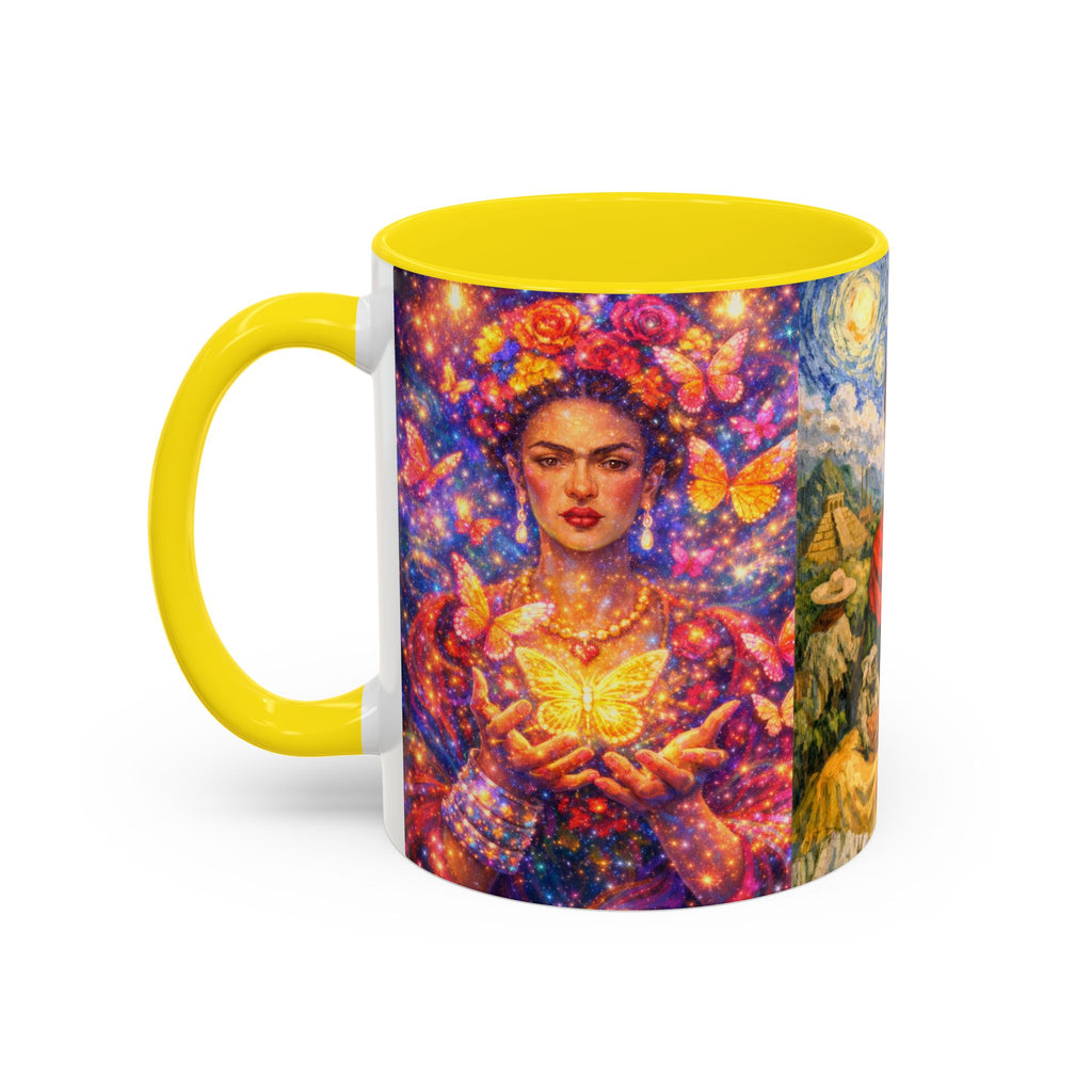 Floral Goddess Accent Coffee Mug – Vibrant Frida-Inspired Portrait (11/15 oz)