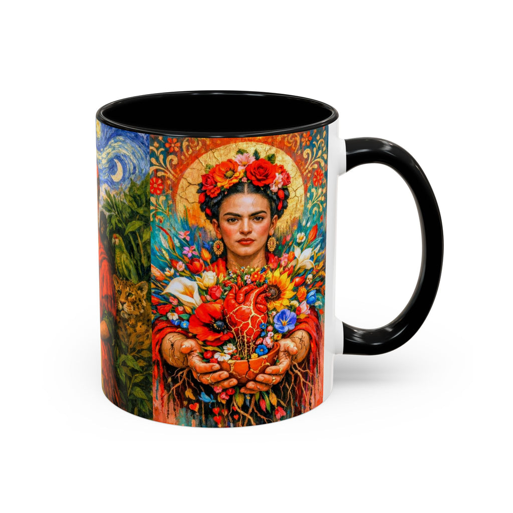 Floral Goddess Accent Coffee Mug – Vibrant Frida-Inspired Portrait (11/15 oz)