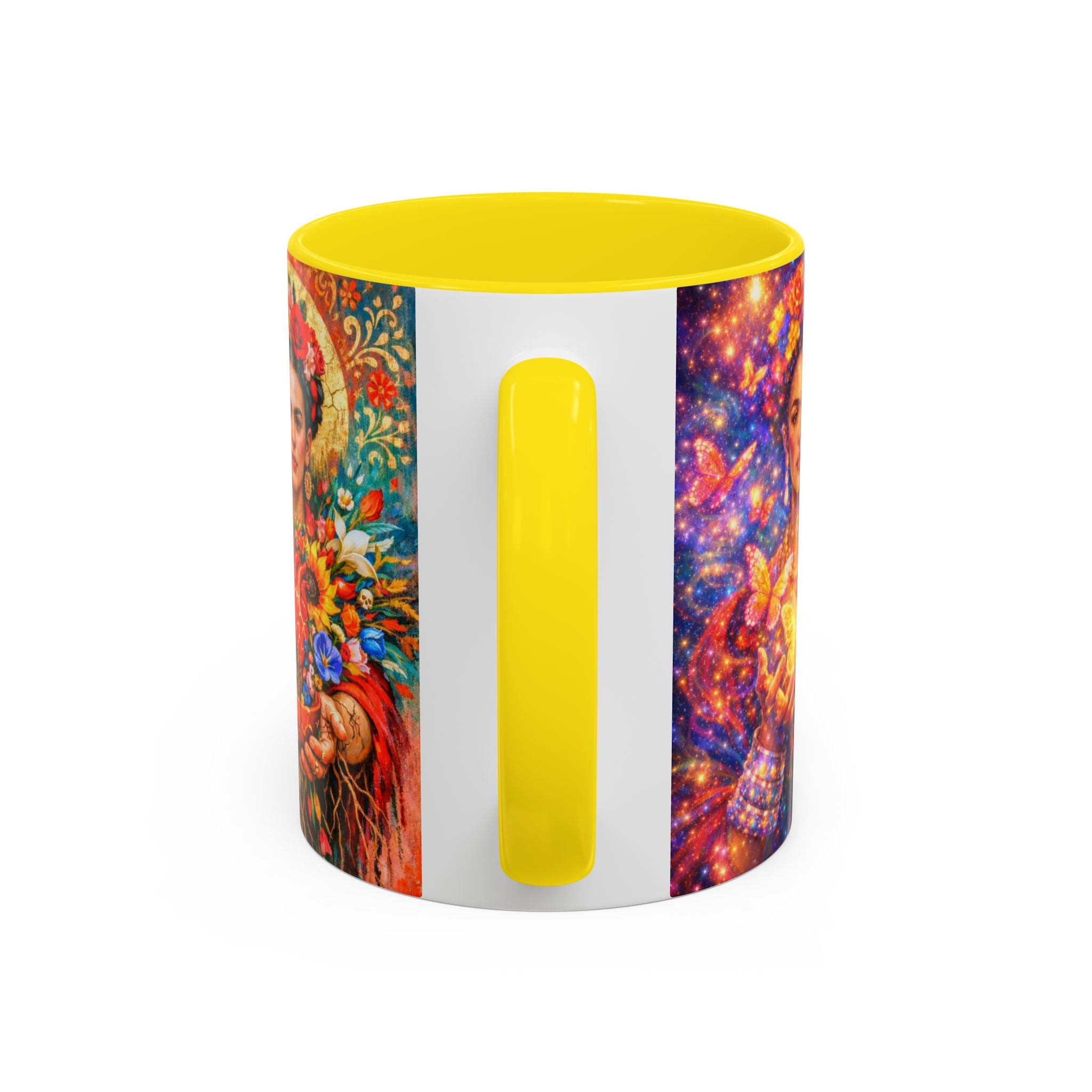 Floral Goddess Accent Coffee Mug – Vibrant Frida-Inspired Portrait (11/15 oz)