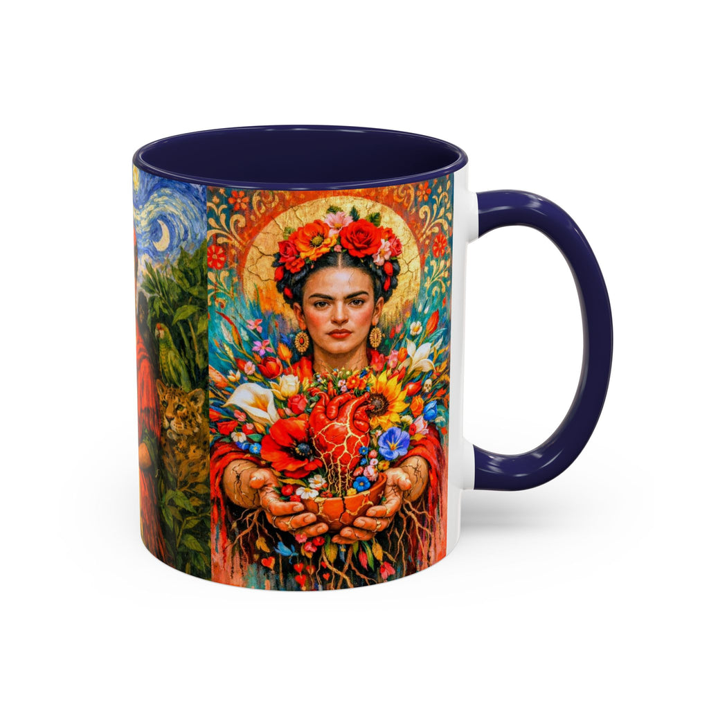 Floral Goddess Accent Coffee Mug – Vibrant Frida-Inspired Portrait (11/15 oz)